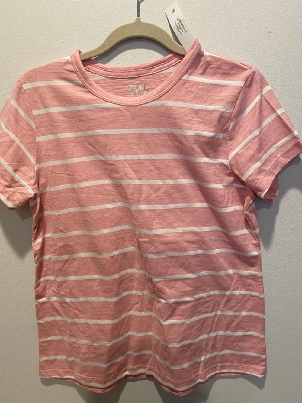 Women Pink and White Striped Short Sleeve Tee NWT size 8-10 medium